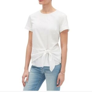 Banana Republic White Short Sleeve Cotton Blend  Tie-Front Blouse M
